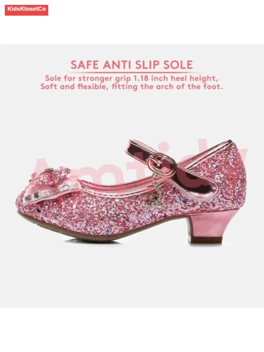 Girls Mary Jane Dress Shoes Glitter Low Heel Party Wedding Toddler Princess